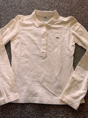 Vintage Lacoste Long Sleeve Polo in Cream with Crocodile Logo